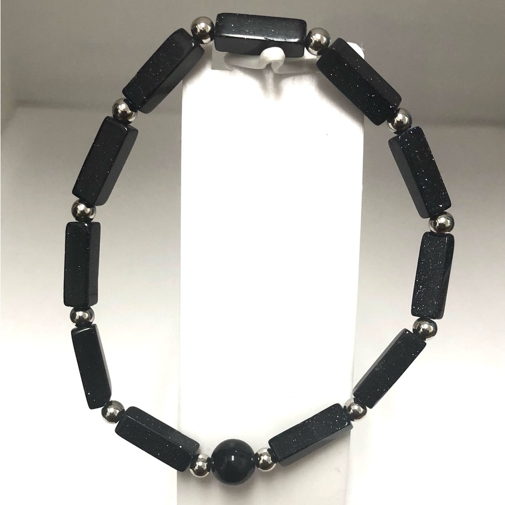 Blue Sandstone Bracelet Rectangular beads Stretchable Bracelet